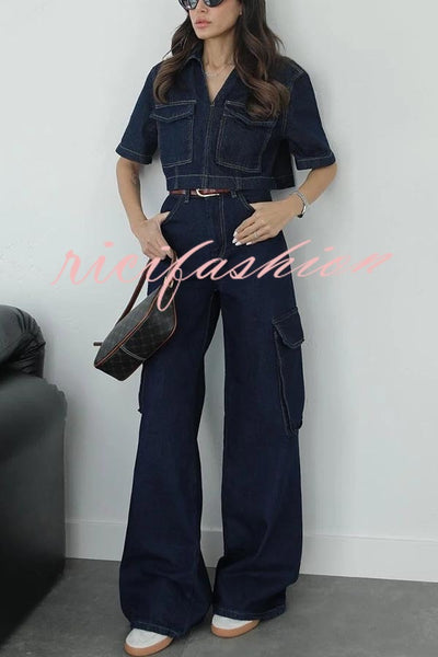 Free Breeze Denim High Rise Pocketed Wide Leg Cargo Jeans