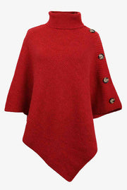 Solid Color Turtleneck Button-embellished Knitted Shawl Cape