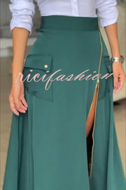 Perfect Shape Elastic Waist Zipper Detail Pocket Cargo Maxi Skirt