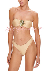 Beach Moment Oyster Metal Decor Bandeau Stretch Bikini Swimsuit