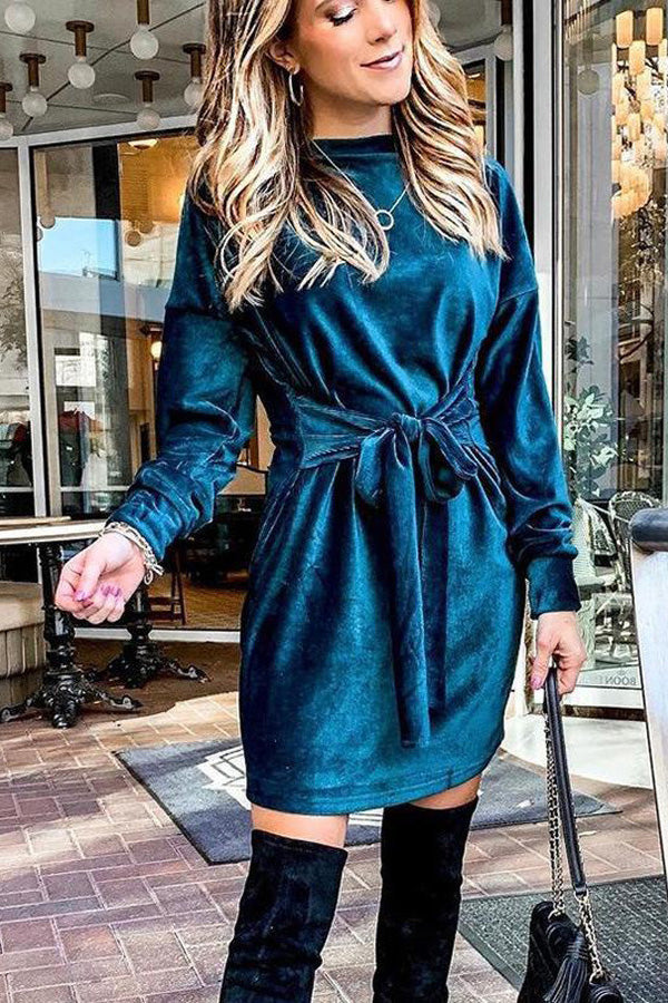 Christmas Long Sleeve Round Neck Mini Dress