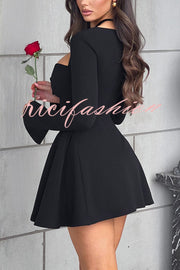 Paris Dream Sweetheart Knotted Neck Long Sleeve Stretch Mini Dress