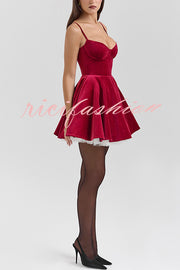 Year-end Dance Velvet Tulle Patchwork Sweetheart Neck Slip Mini Dress