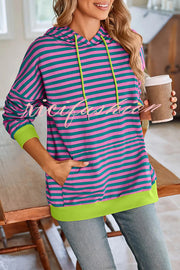 Striped Print Long Sleeve Pocket Loose Hoodie