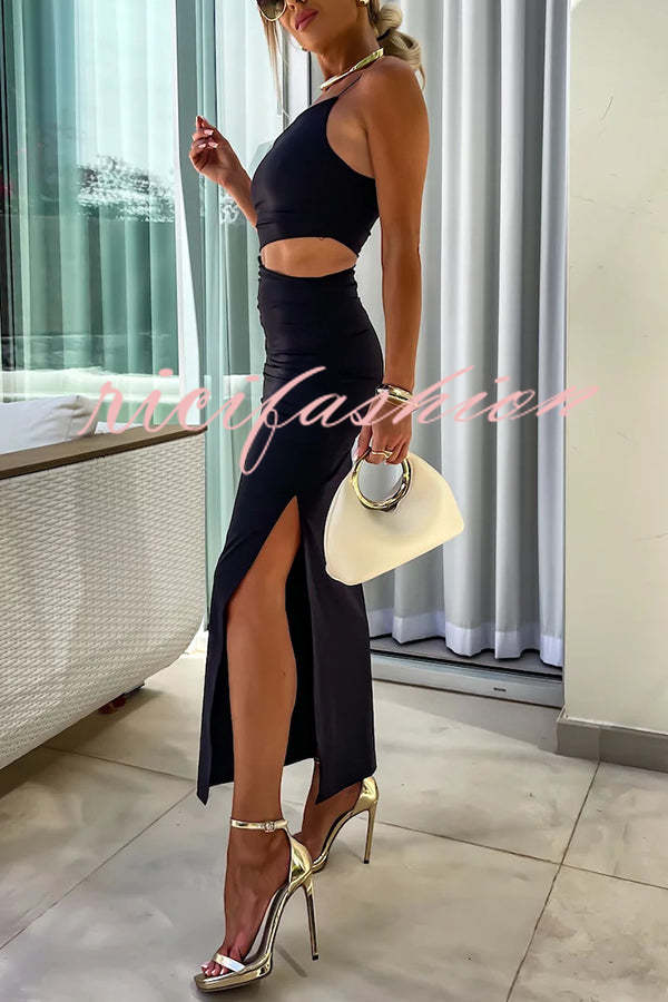 Sexy Partner Asymmetrical Cutouts Slit Stretch Maxi Dress