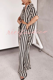 Erika Striped Casual Shirt and Elastic Waist Pocket Wide Leg Pants Set