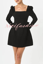 Gift for You Puff Shoulder Long Sleeve Back Bow Detail Mini Dress