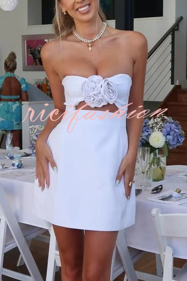 Three-dimensional Flower Sexy Off-shoulder Hollow Mini Dress