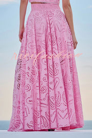 Paris Dreaming Embroidered Lace High Rise Elastic Waist Pocketed Maxi Skirt