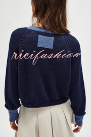 Stylish Contrasting Crew Neck Buttoned Knitted Cardigan