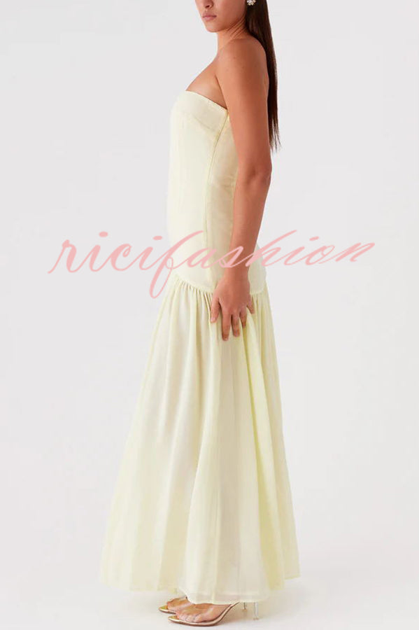 Eden Patchwork Semi-sheer Chiffon Strapless Maxi Dress