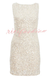 Party Time Starts Sequin Back Velevt Bow Detail Stretch Mini Dress