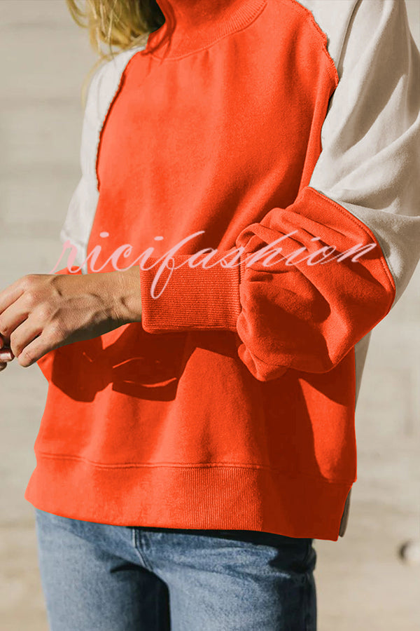 Fashionable Contrast Color Stitching Long Sleeve Loose Sweatshirt