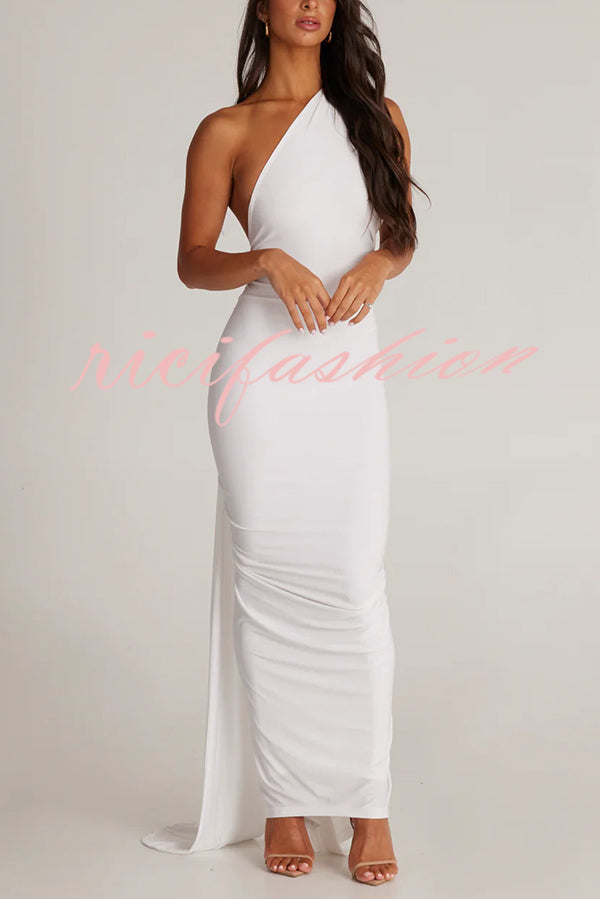 Sexy Backless Pleated Slim Solid Color Sleeveless Elegant Maxi Dress