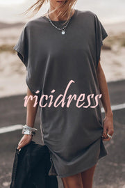 Absolutely Comfortable Cotton Blend Batwing Loose T-shirt Mini Dress