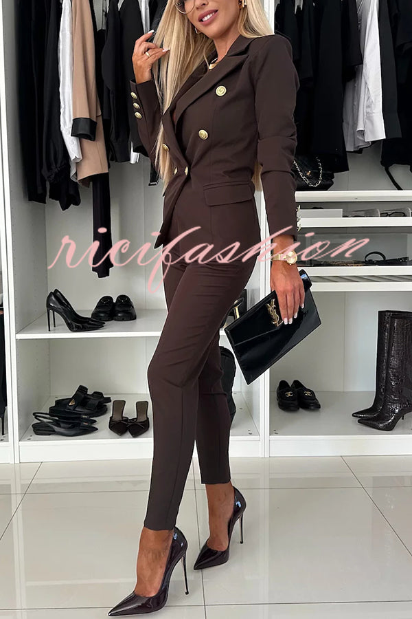 Feeling of Confidence Metal Button Long Sleeve Lapel Blazer