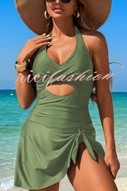 Fashionable Halterneck Waist Hollow Stretch One-piece Swimsuit