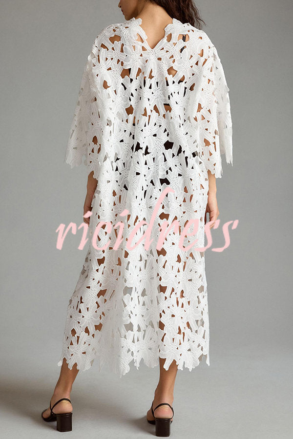 I Belong Here Floral Eyelet Lace Cover Up Beach Midi Dress