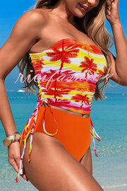 Unique Print High Waist Tie-Stretch Two-Piece Bikini Swimsuit