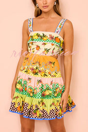 Sweet and Sour Summer Multicolor Lemon Print Pleated Hem Mini Dress