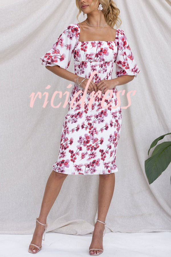 Midnight Beauty Floral Smocked Midi Dress