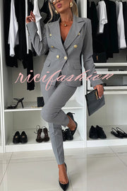 Feeling of Confidence Metal Button Long Sleeve Lapel Blazer