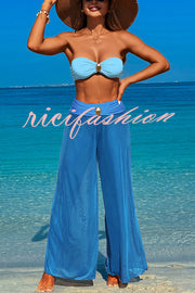 Solid Color Loose Metal Buckle Beach Pants