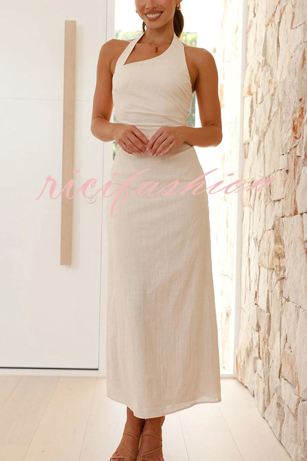 Solid Color Sleeveless Halter Neck Backless Slim Fit Maxi Dress