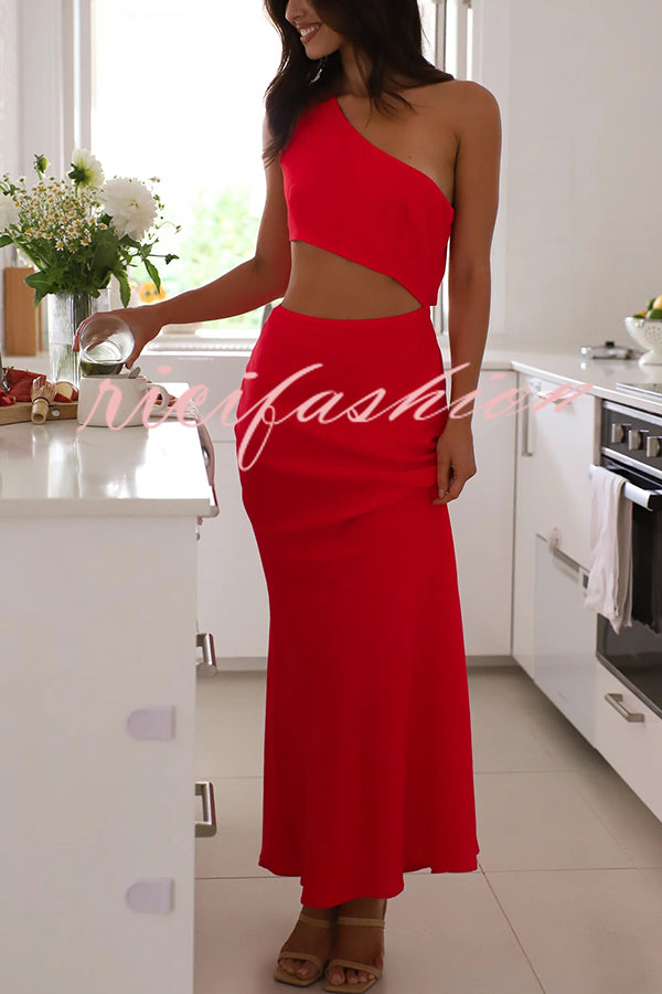 Solid Color Sexy One Shoulder Off Waist Maxi Dress