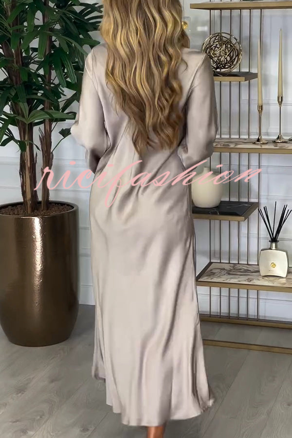 Solid Color V-neck Long-sleeved Loose Draped Maxi Dress