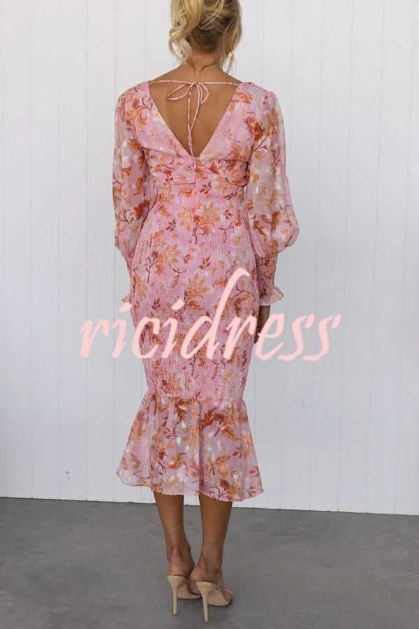 Garden Gathering Floral Smocked Waist Midi Dress