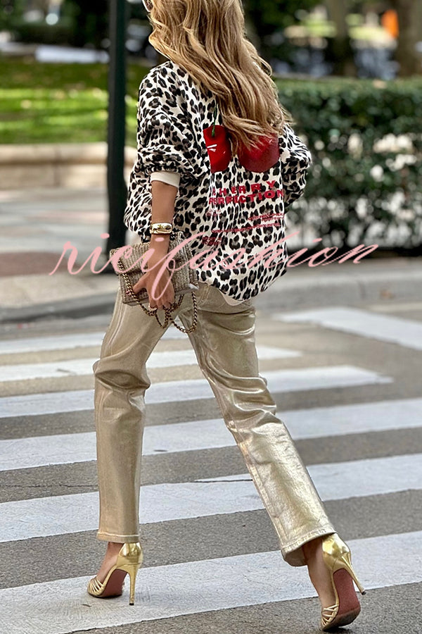 Unique Modern Feel Leopard and Cherry Print Casual Sweatshirt