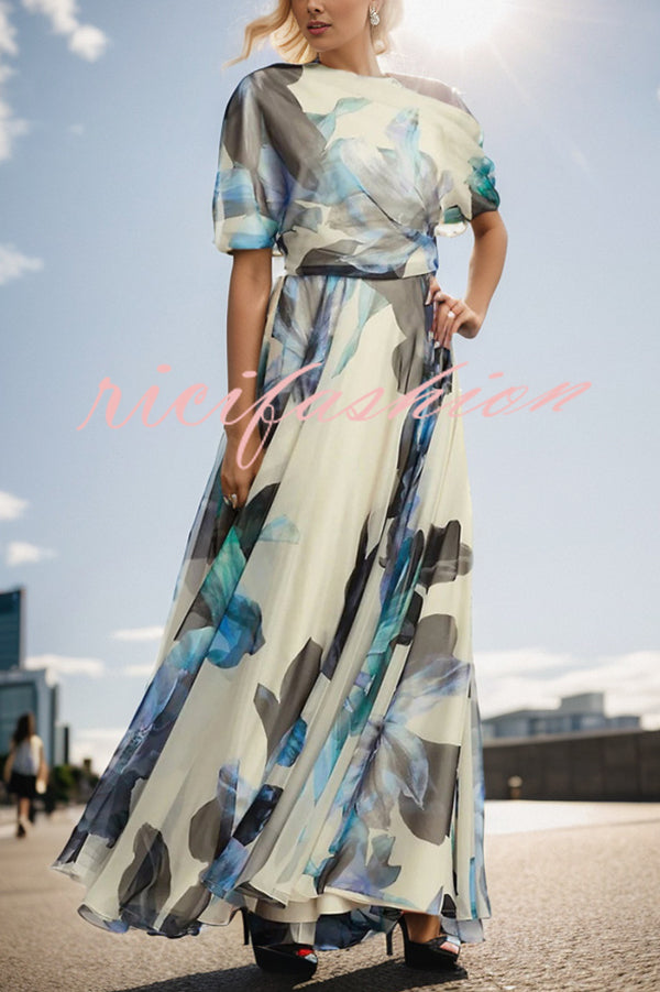 Unique Printed Bohemian Short-sleeved One-shoulder Maxi Dress