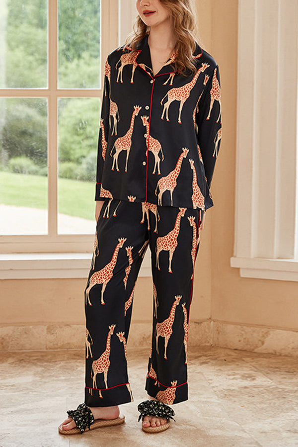 Giraffe Print Home Long-sleeved Two-piece Set