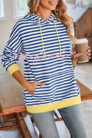 Striped Print Long Sleeve Pocket Loose Hoodie