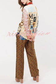 Tropical Jungle Tiger Unique Print Long Sleeve Loose Shirt and Elastic Waist Pants Set