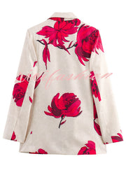 Special Attendance Satin Floral Print Long Sleeve Lapel Loose Blazer