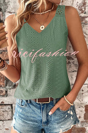 Solid Color Casual V-neck Hollow Back Vest Top