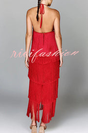 Sexy Halterneck Backless Elegant Fringe Maxi Dress