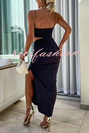 Sexy Partner Asymmetrical Cutouts Slit Stretch Maxi Dress