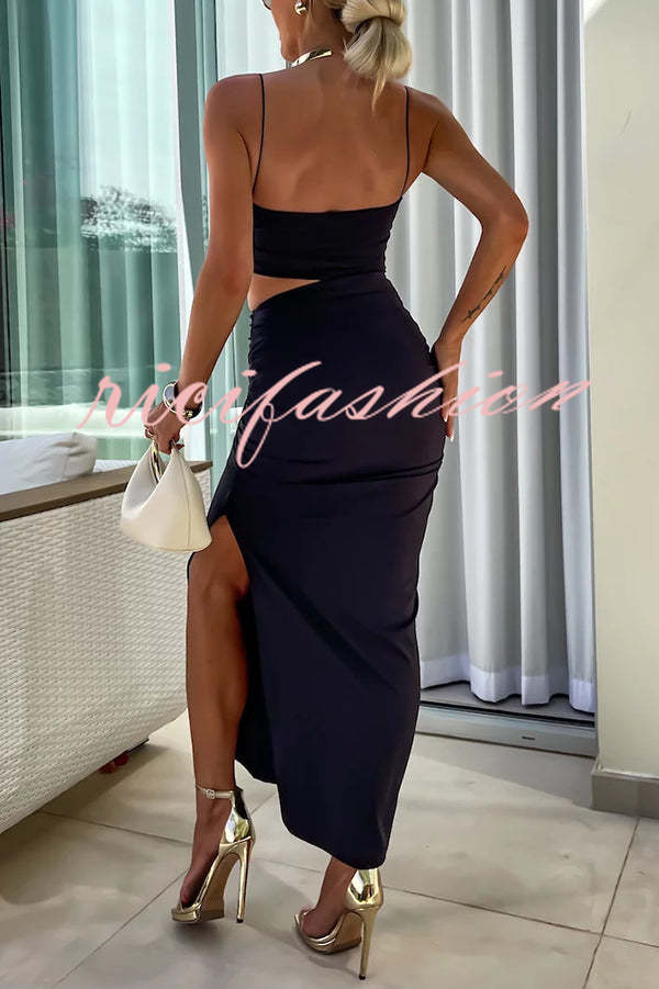 Sexy Partner Asymmetrical Cutouts Slit Stretch Maxi Dress