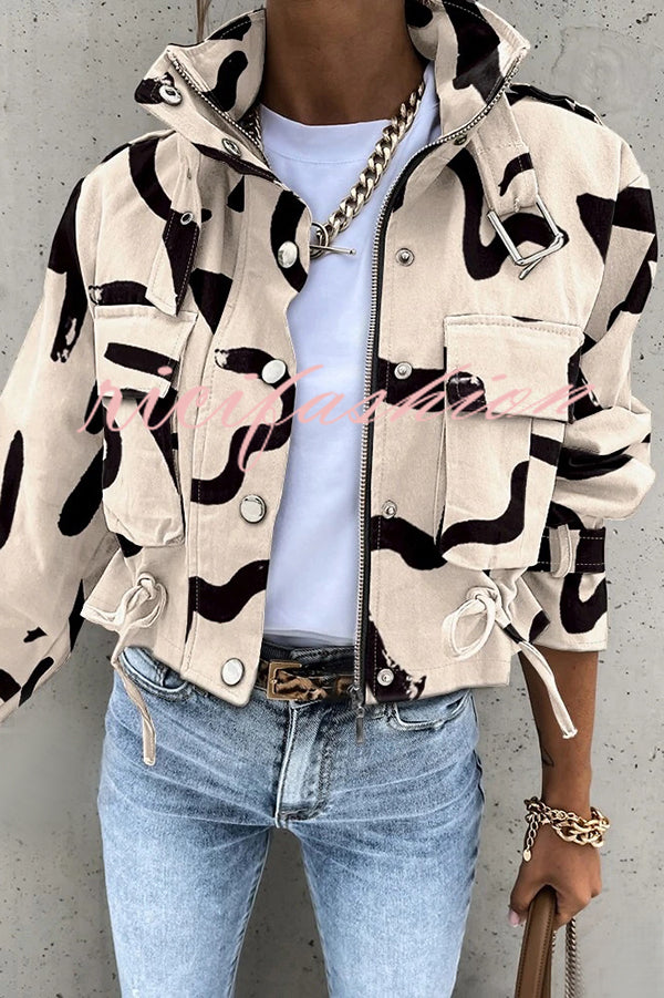 Unique Stylish Printed Casual Pocket Statement Jacket