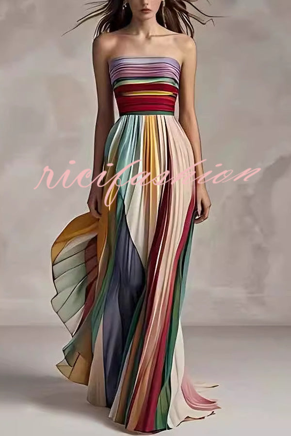 Sexy Off-shoulder Tube Top Waist Color Maxi Dress