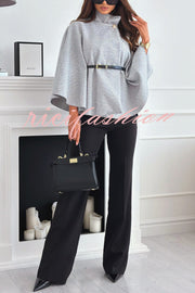 Elegant Moment Woolen Button Turtleneck Belted Oversized Cape