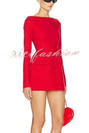 Budding Elegance Bow Detail Boat Neck Long Sleeve Mini Dress