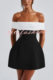 Sexy Contrast Off-the-shoulder Bow-embellished Mini Dress