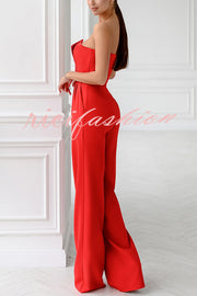 Tuxedo-style Off Shoulder Pocket Wide Leg Formal Jumpsuit