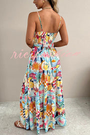 Radiant As Always Unique Print Front Tie-up Slip Maxi Dress