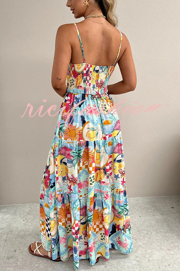 Radiant As Always Unique Print Front Tie-up Slip Maxi Dress