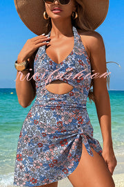 Fashionable Halterneck Waist Hollow Stretch One-piece Swimsuit